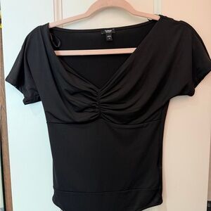 Express Black Ruched Short Sleeve Bodysuit